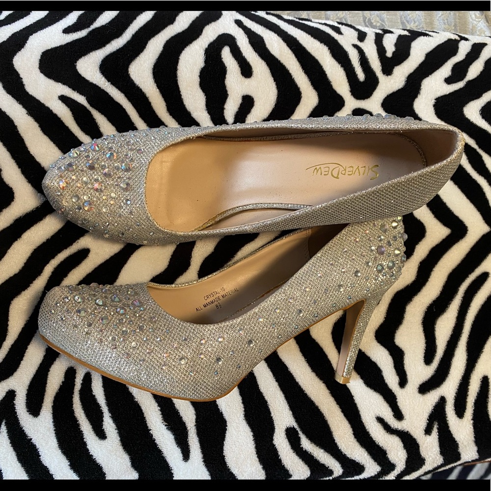 EUC silver jeweled pumps